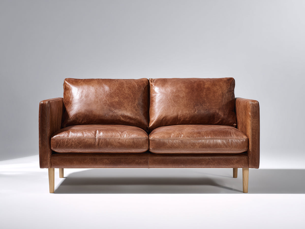 Zweisitzer Sofa Kunstleder 175x82x84 cm - Braun - Gepolstertes Design mit Holzfüßen