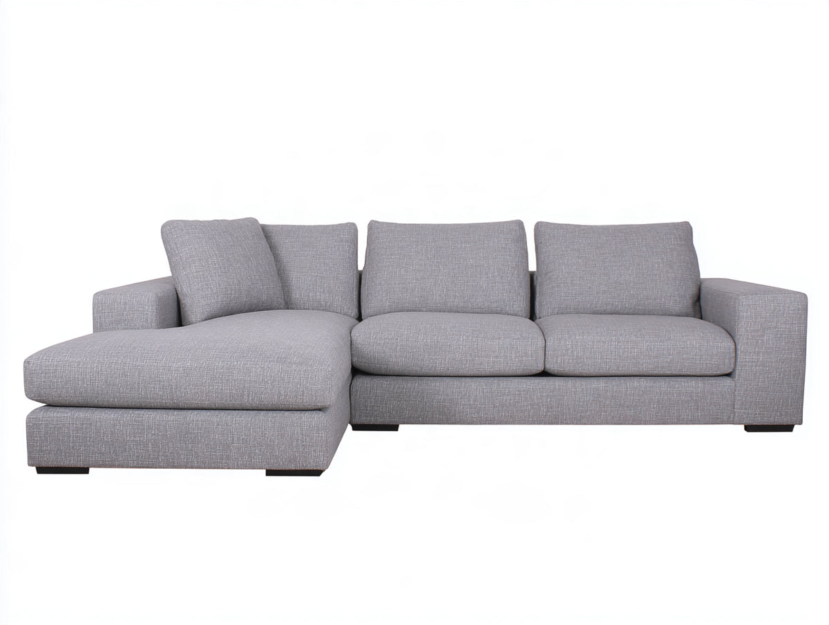 Ecksofa mit Stoffbezug 280x170x85 cm - Hellgrau-Dunkelbraun - Modernes Ecksofa mit breiter Ottomane und geraden Armlehnen