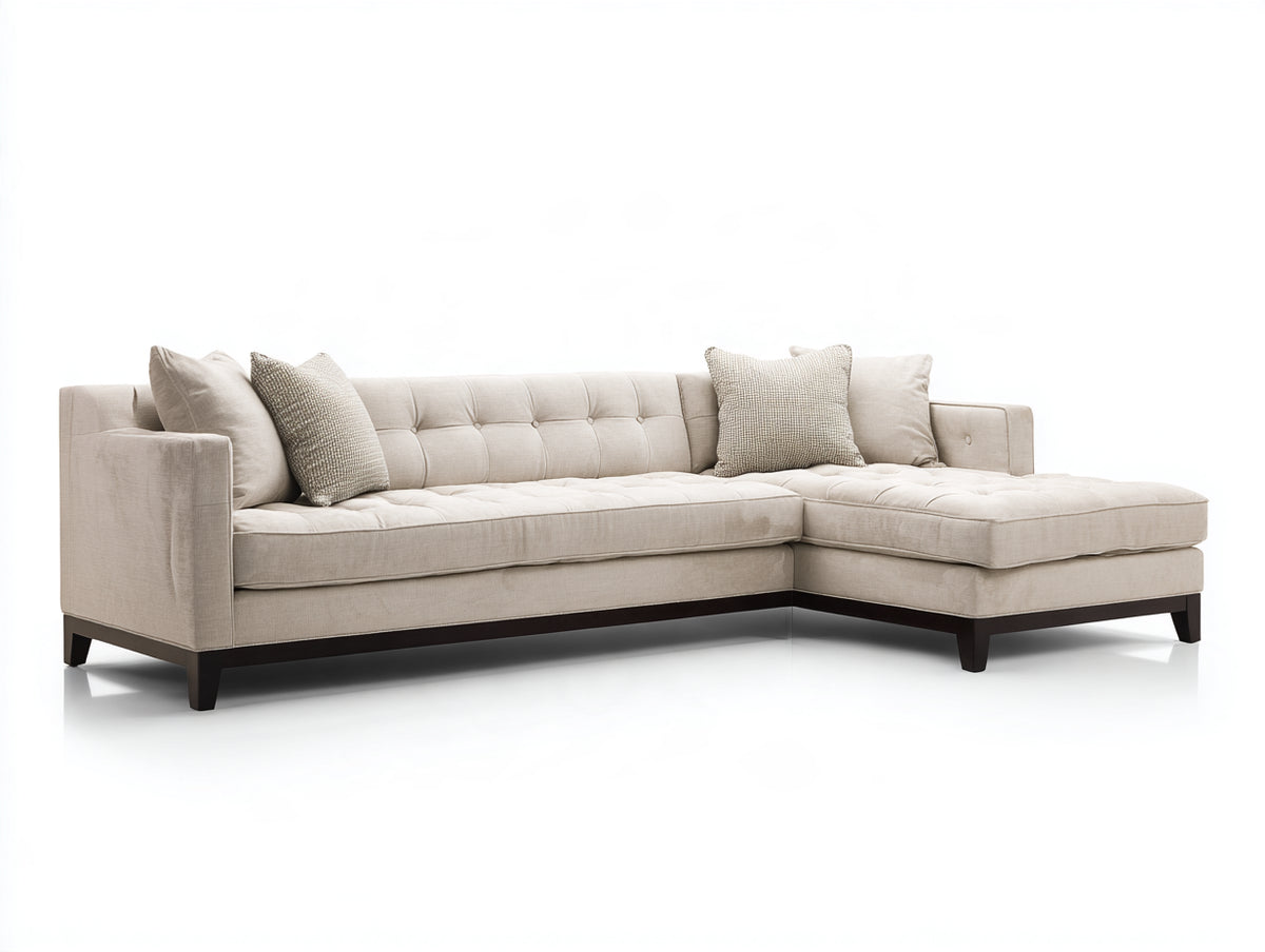 Ecksofa mit Stoffpolsterung 280 x 170 x 85 cm - Beige - L-Form mit Knopfheftung und dunklen Holzfüßen