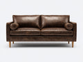 Zweisitzer Sofa Lederoptik 190x90x85 cm - Dunkelbraun-Naturholz - klassisches Design mit gepolsterter Rückenlehne und Holzfüßen