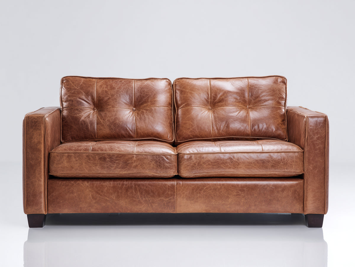 Zweisitzer Sofa Kunstleder 185x86x84 cm - Cognacbraun - Gepolstertes Design mit Knopfheftung