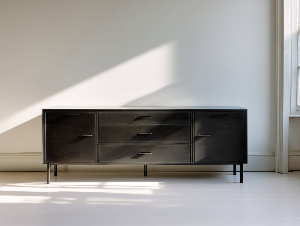 Dielenschränke aus Holz 180x42x72 cm - Schwarz - Modernes Design mit Schranktüren und Schubladen für den Flur