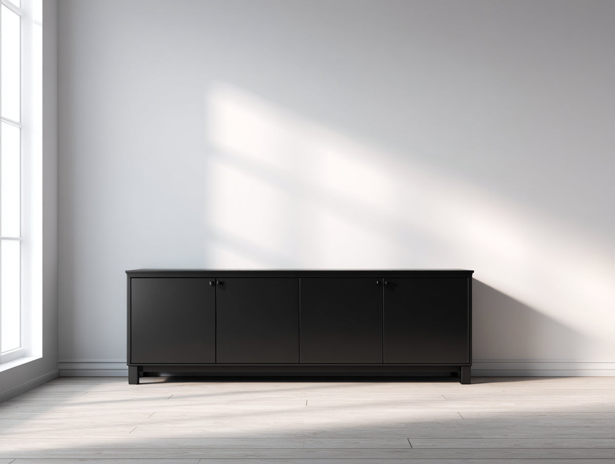 Dielenschränke Holz 180x40x75 cm - Schwarz - modernes Design mit 4 Türen