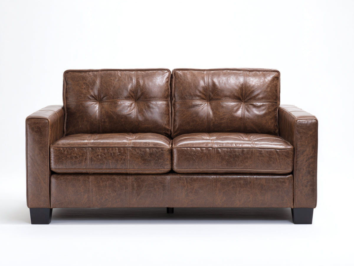 Zweisitzer Sofa mit Polsterbezug in Lederoptik 172x88x88 cm - Dunkelbraun-Schwarz - Klassisches 2-Sitzer Sofa mit Steppnähten und breiten Armlehnen