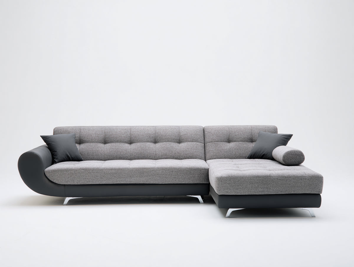 Ecksofa Stoff und Kunstleder 270x175x88 cm - Grau-Schwarz - Gepolstertes Design mit Chaiselongue