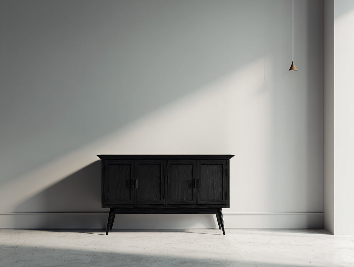 Dielenschränke Holzwerkstoff 145x40x78 cm - Schwarz - Klassisches Design mit 4 Türen