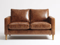 Zweisitzer Sofa Lederoptik 180x90x88 cm - Cognac-Naturholz - modernes Design mit gepolsterter Rückenlehne und Holzfüßen