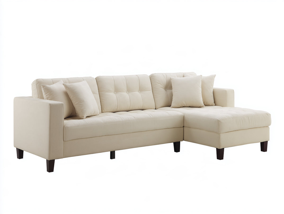 Ecksofa mit Stoffbezug 245x160x88 cm - Cremeweiß - Modernes gepolstertes Design für das Wohnzimmer