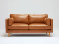 Zweisitzer Sofa mit Polsterung 190 x 90 x 85 cm - Cognacbraun-Naturholz - 2-Sitzer mit breiten Armlehnen und schlanken Holzfüßen