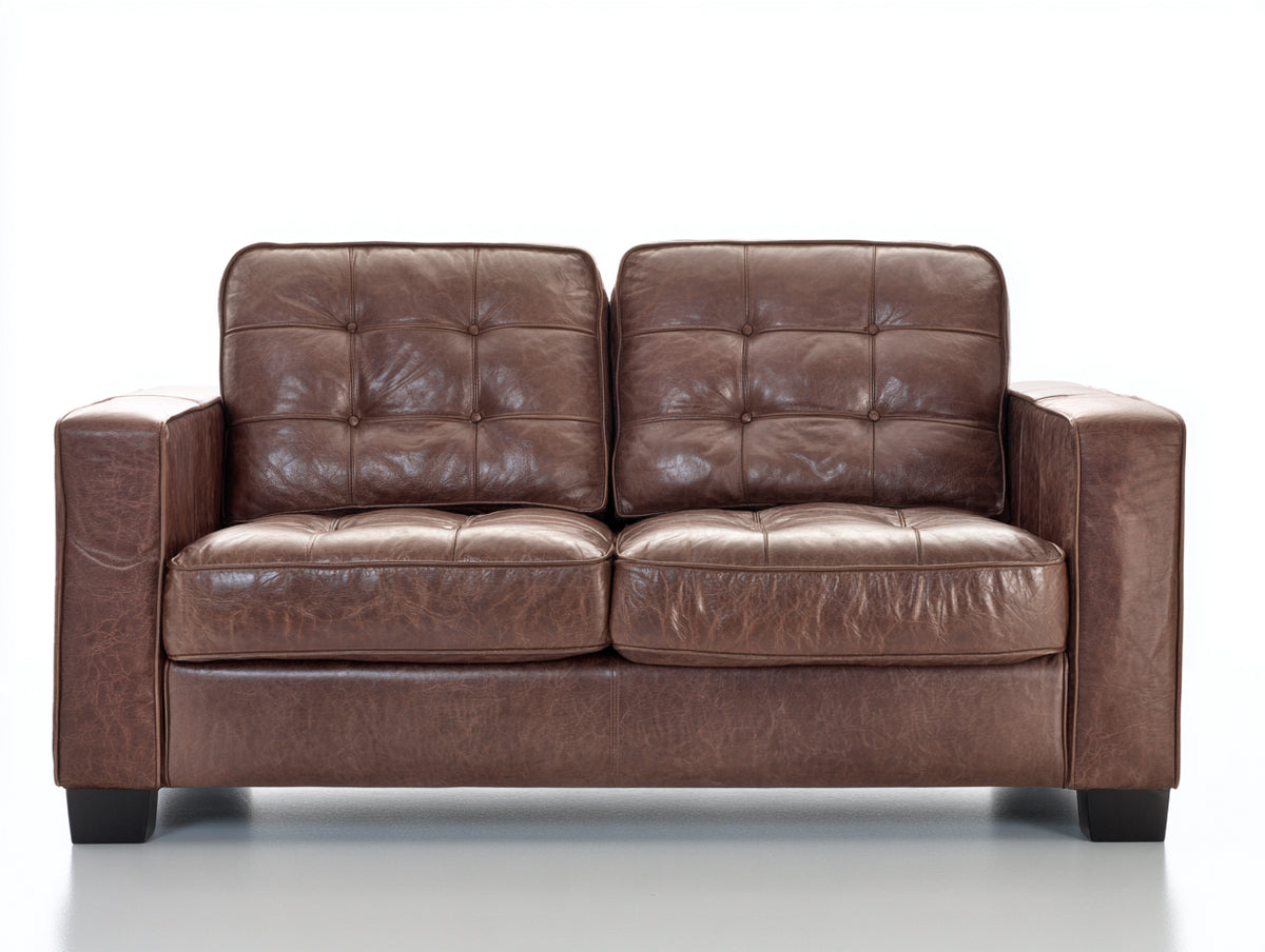 Zweisitzer Sofa mit Polsterung 190 x 90 x 85 cm - Dunkelbraun - 2-Sitzer mit Knopfheftung und breiten Armlehnen