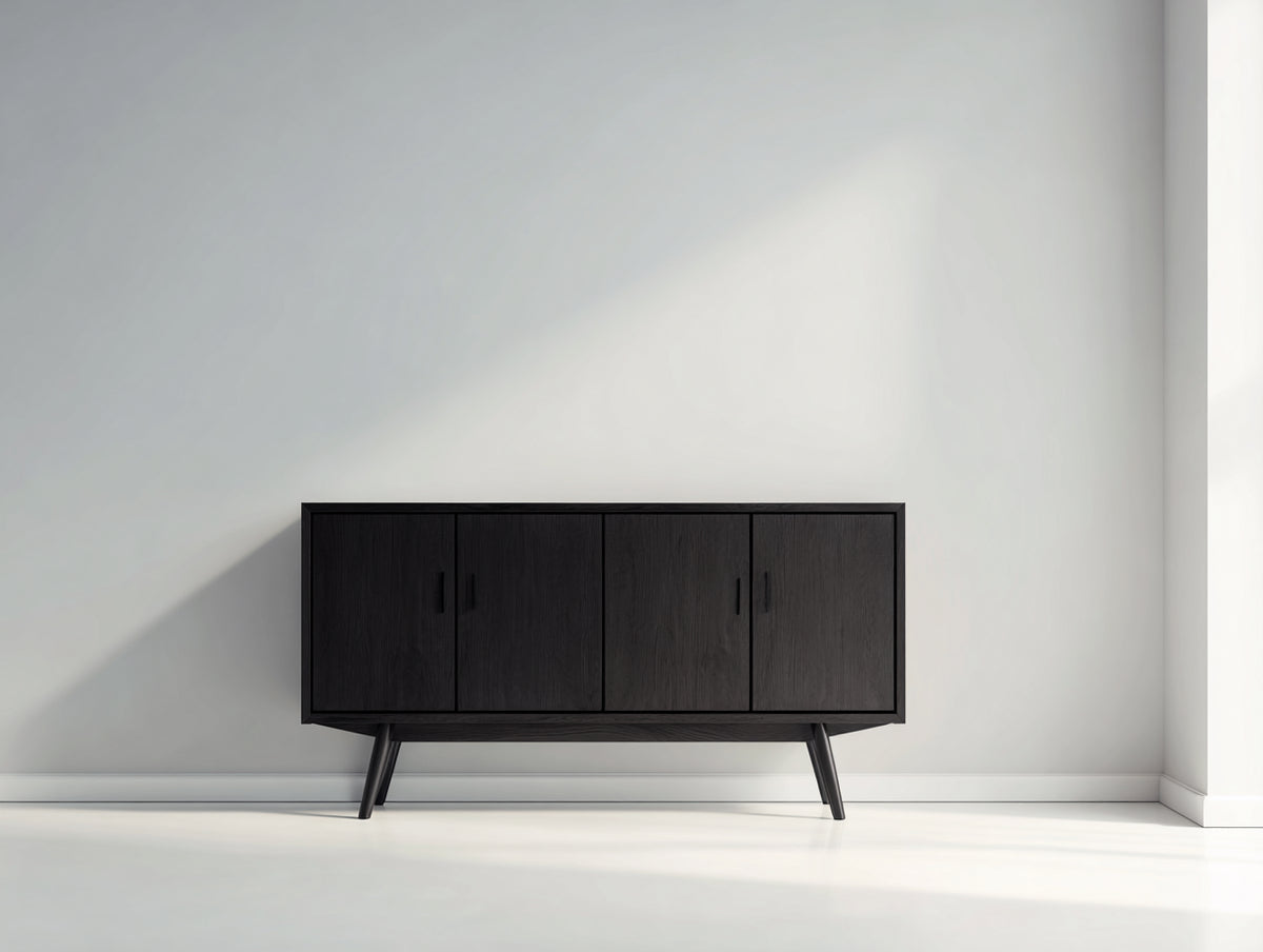 Dielenschränke Holz 160x40x75 cm - Schwarz - modernes Design mit 4 Türen und schrägen Füßen