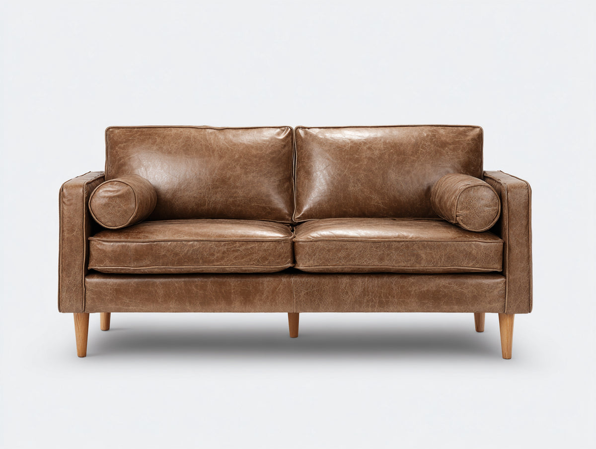Zweisitzer Sofa mit Bezug in Lederoptik 175x85x80 cm - Braun - Retro Design