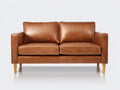 Zweisitzer Sofa mit Polsterbezug in Lederoptik 168x86x88 cm - Cognacbraun-Holzfarben - Modernes 2-Sitzer Sofa mit geraden Armlehnen und Holzbeinen