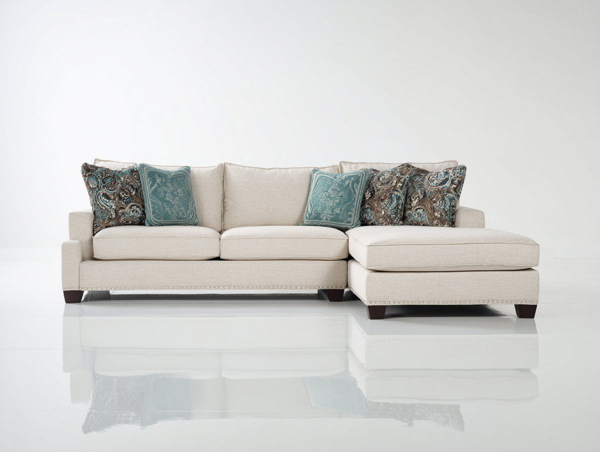 Ecksofa mit Stoffpolsterung 285 x 175 x 88 cm - Cremeweiß - L-Form mit breiter Liegefläche und dekorativen Ziernieten