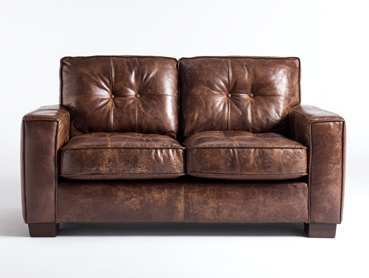 Zweisitzer Sofa mit Polsterbezug in Lederoptik 170x88x90 cm - Dunkelbraun - Klassisches 2-Sitzer Sofa mit Knopfheftung und breiten Armlehnen