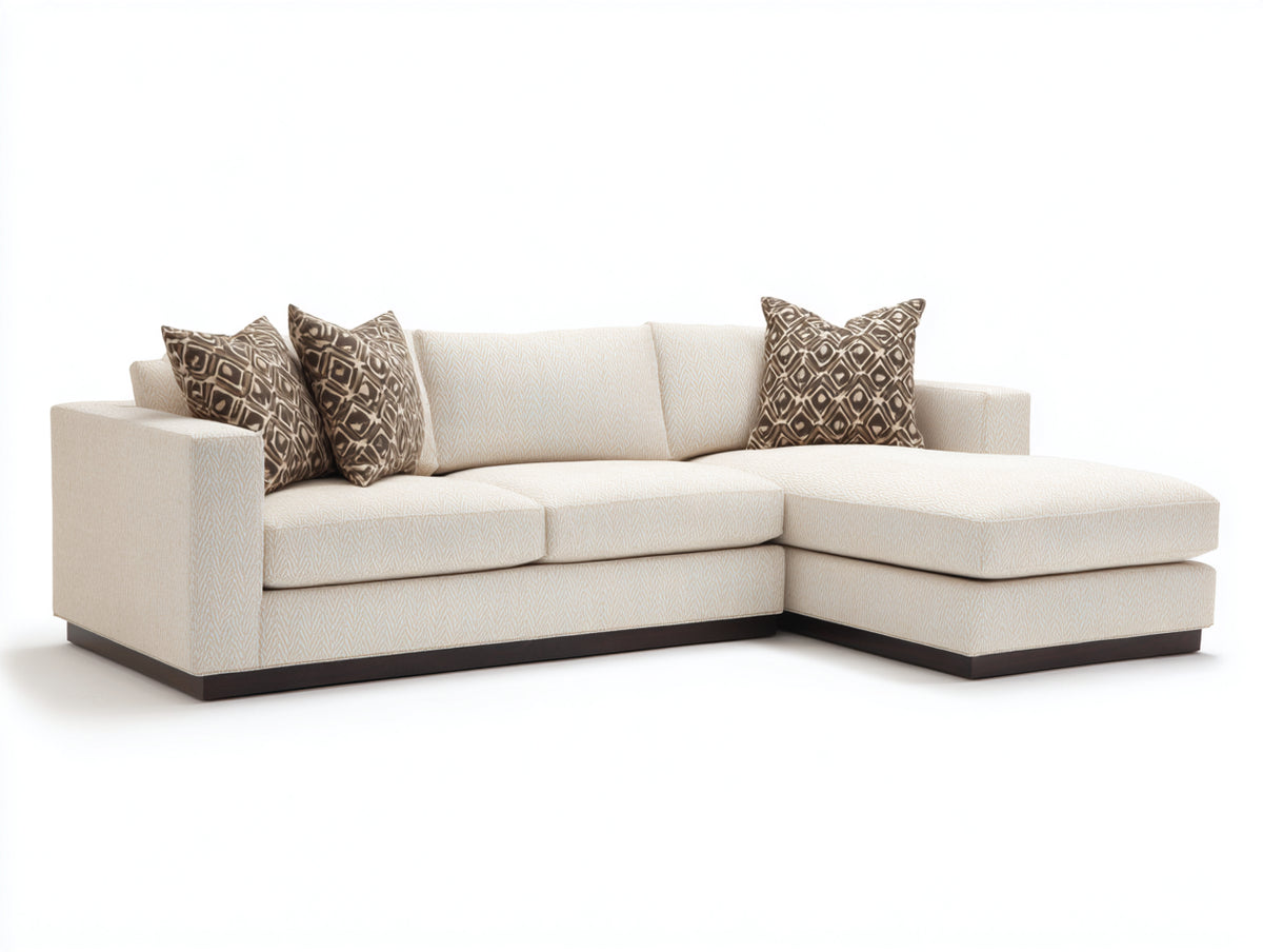 Ecksofa Stoffbezug 280x180x85 cm - Creme-Dunkelbraun - modernes Design mit breiter Ottomane und gepolsterter Rückenlehne