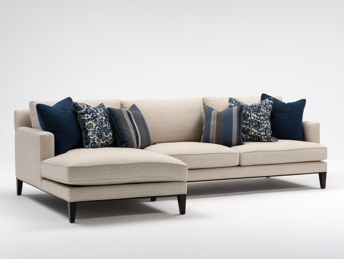 Ecksofa mit Stoffbezug 285x175x85 cm - Beige-Schwarz - Modernes Ecksofa mit breiter Ottomane und geraden Armlehnen