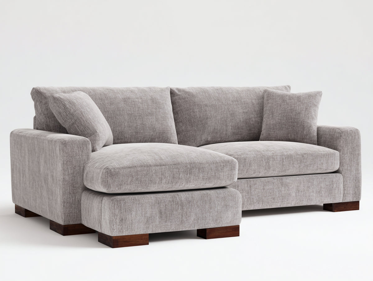 Ecksofa Stoff 250x165x86 cm - Hellgrau - Gepolstertes Design mit Chaiselongue