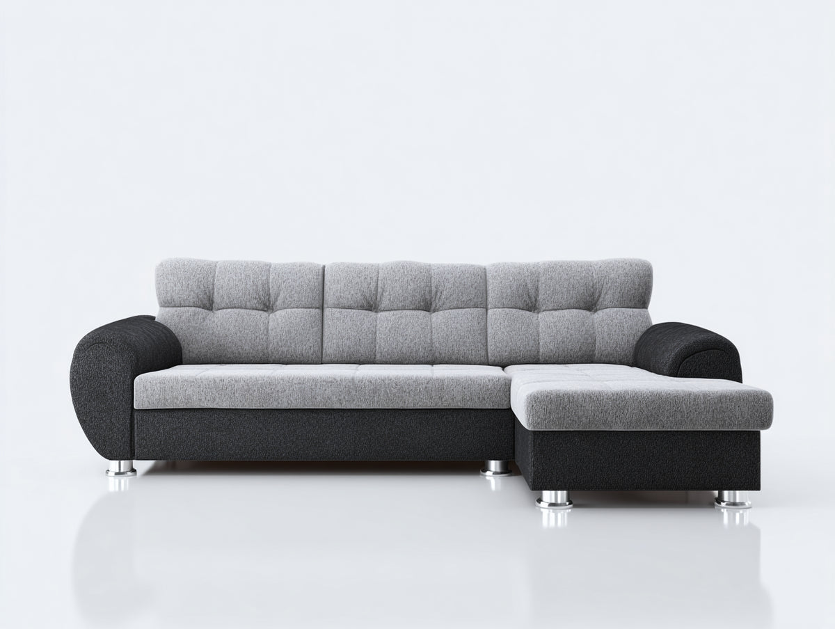 Ecksofa mit Stoffpolsterung 280 x 170 x 85 cm - Hellgrau-Dunkelgrau - L-Form mit gepolsterter Rückenlehne und Metallfüßen